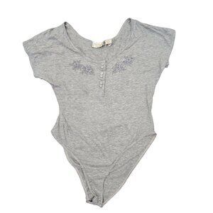 Victorias Secret vintage gold lable Floral Embroidered Gray Bodysuit size S